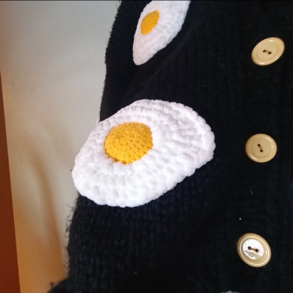 Society Mano Handmade Knit Girlhoodcore Boho Dopamine Black White Egg Sweater M - Picture 7 of 11